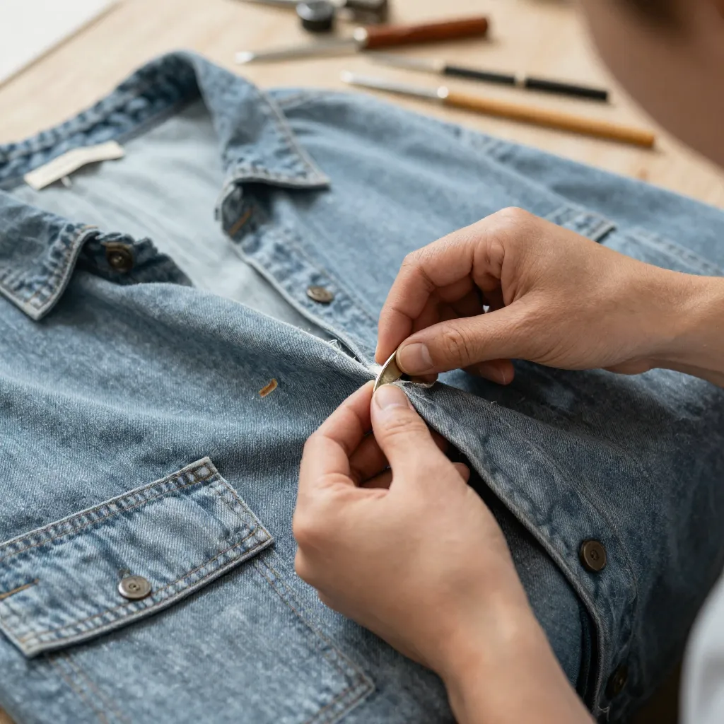 Silk blouse with invisible mending techniques applied to small tears